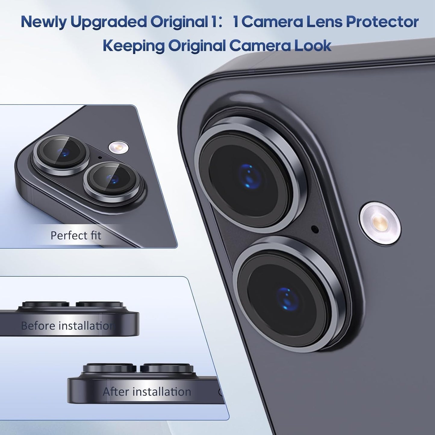 AIG Camera Lens Protector for iPhone 17 (Black) – 9H Tempered Glass with Metal Ring, HD Clear, Anti-Scratch, Case Friendly