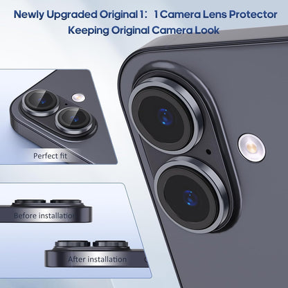 AIG Camera Lens Protector for iPhone 17 (Black) – 9H Tempered Glass with Metal Ring, HD Clear, Anti-Scratch, Case Friendly