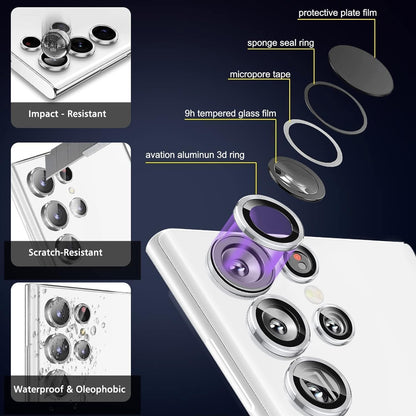 AIG Camera Lens Protector for Samsung Galaxy S24 Ultra – 9H Glass & Aluminum Alloy Rings (Natural Titanium Grey)