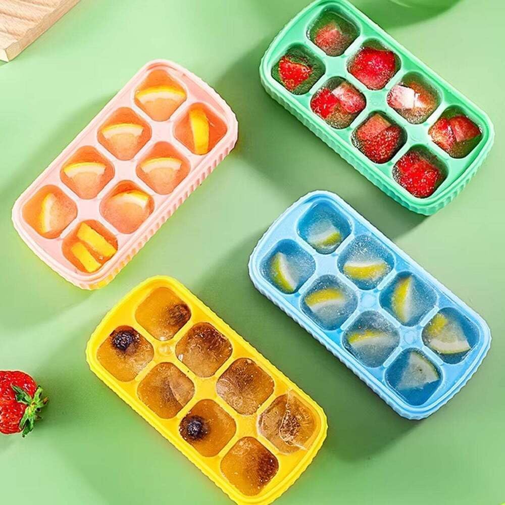 AIG 3 Pack Pink Silicone Ice Cube Tray with Lid – 8 Large Cavities, Flexible Easy Release, BPA Free