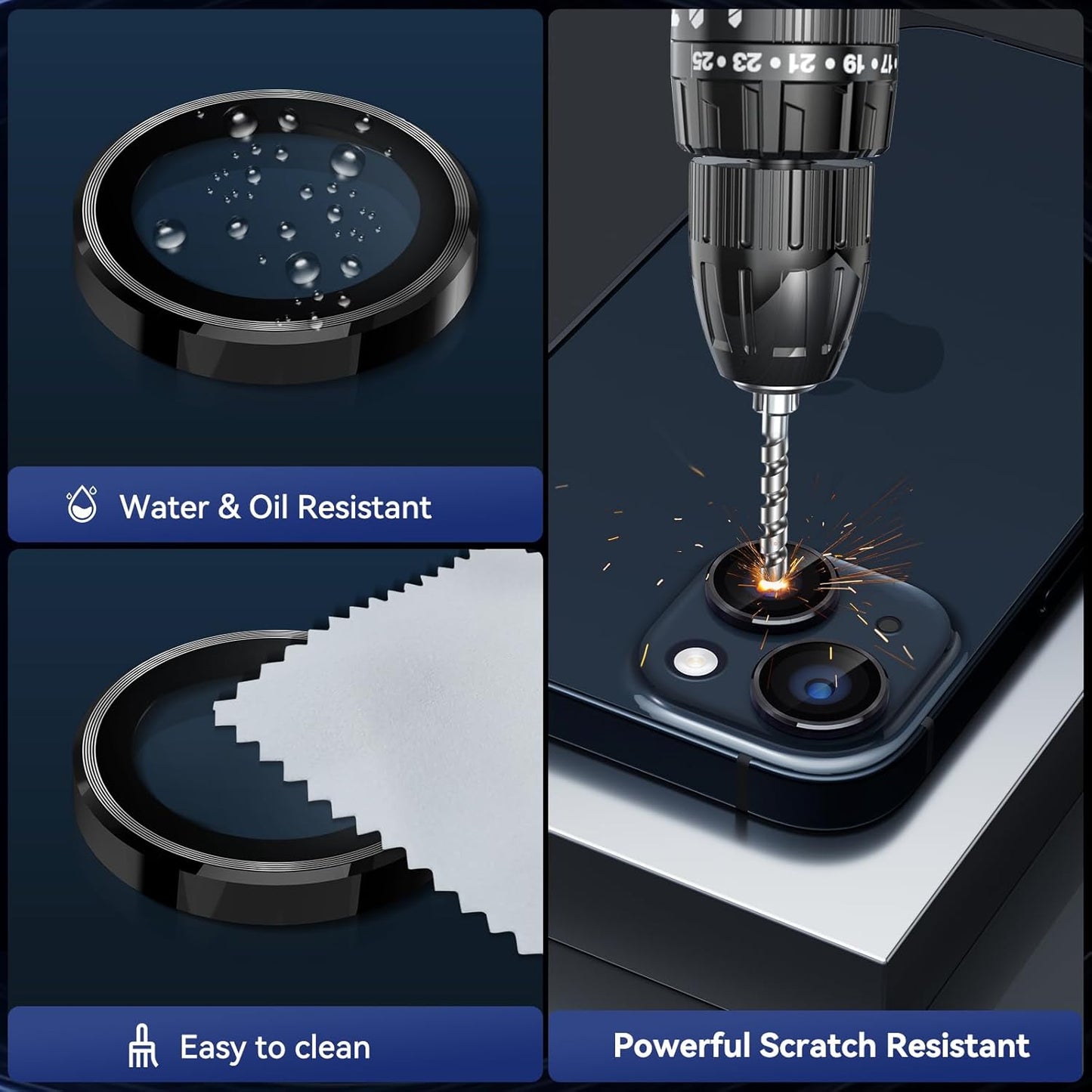 AIG Camera Lens Protector for iPhone 15/15 Plus – Black Metal Ring, Ultra HD Glass, Case-Friendly