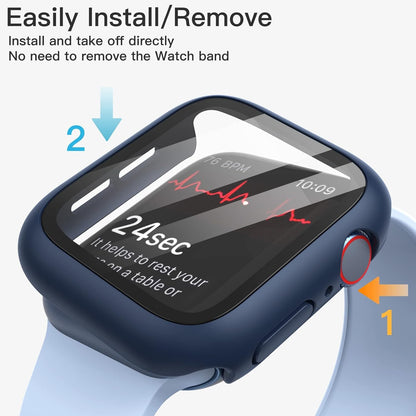 AIG Clear Hard Case with Tempered Glass for Apple Watch 40mm (Series 4/5/6) - Blue (02 PACK)