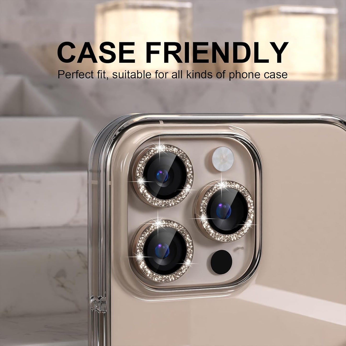 AIG iPhone 16 Pro/16 Pro Max Camera Lens Protector Bling – Glitter Titanium Desert