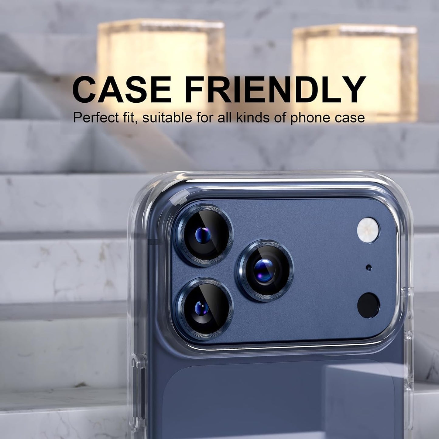 AIG Camera Lens Protector for iPhone 17 Pro Max – 9H Tempered Glass, Metal Ring, Blue Joint