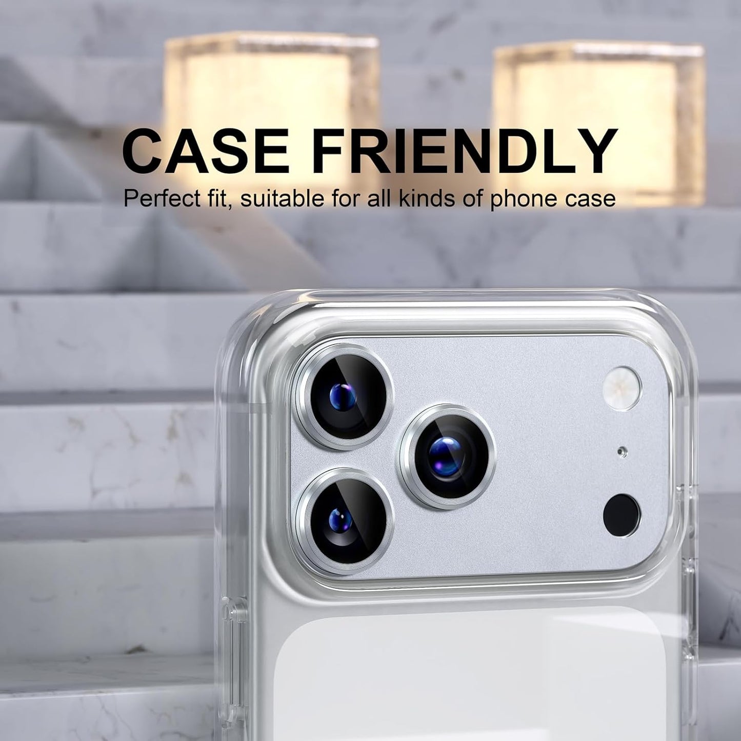 AIG Camera Lens Protector for iPhone 17 Pro – 9H Tempered Glass, Metal Ring, Silver Joint
