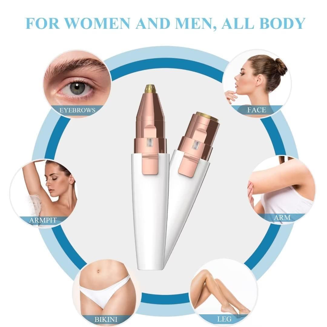 Eyebrow Trimmer for Women, 2 in 1 Rechargeable Facial Hair Remover with Replaceable Heads, Professional Painless Personal Hair Removal Eyebrow Razor with Indicator Lights, (White)