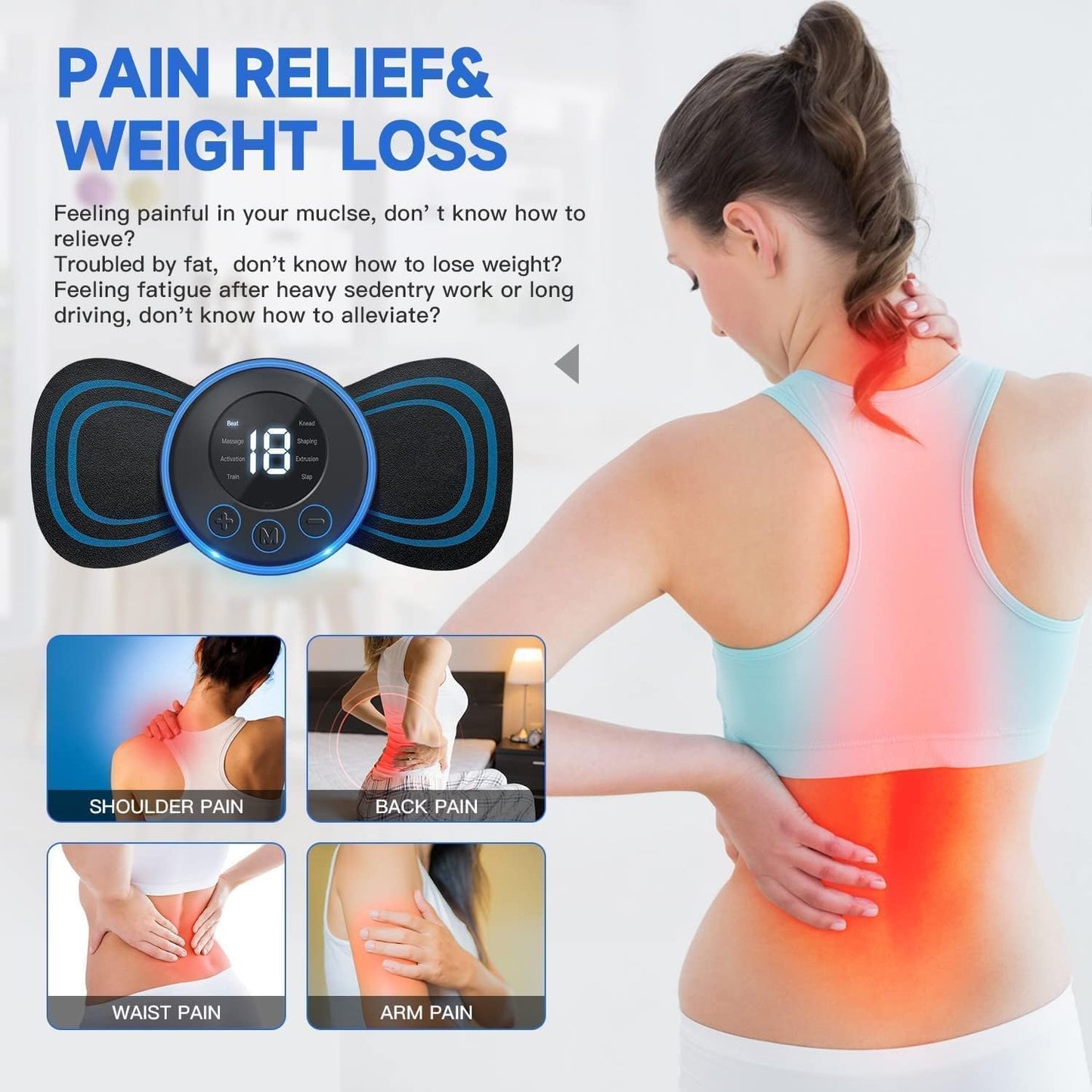Wireless EMS Muscle Stimulator Abdominal Trainer | USB Rechargeable TENS Pulse Massager | Smart LCD Display | Portable Body Muscle Toning & Pain Relief Device for Abs, Arms, Legs & Waist