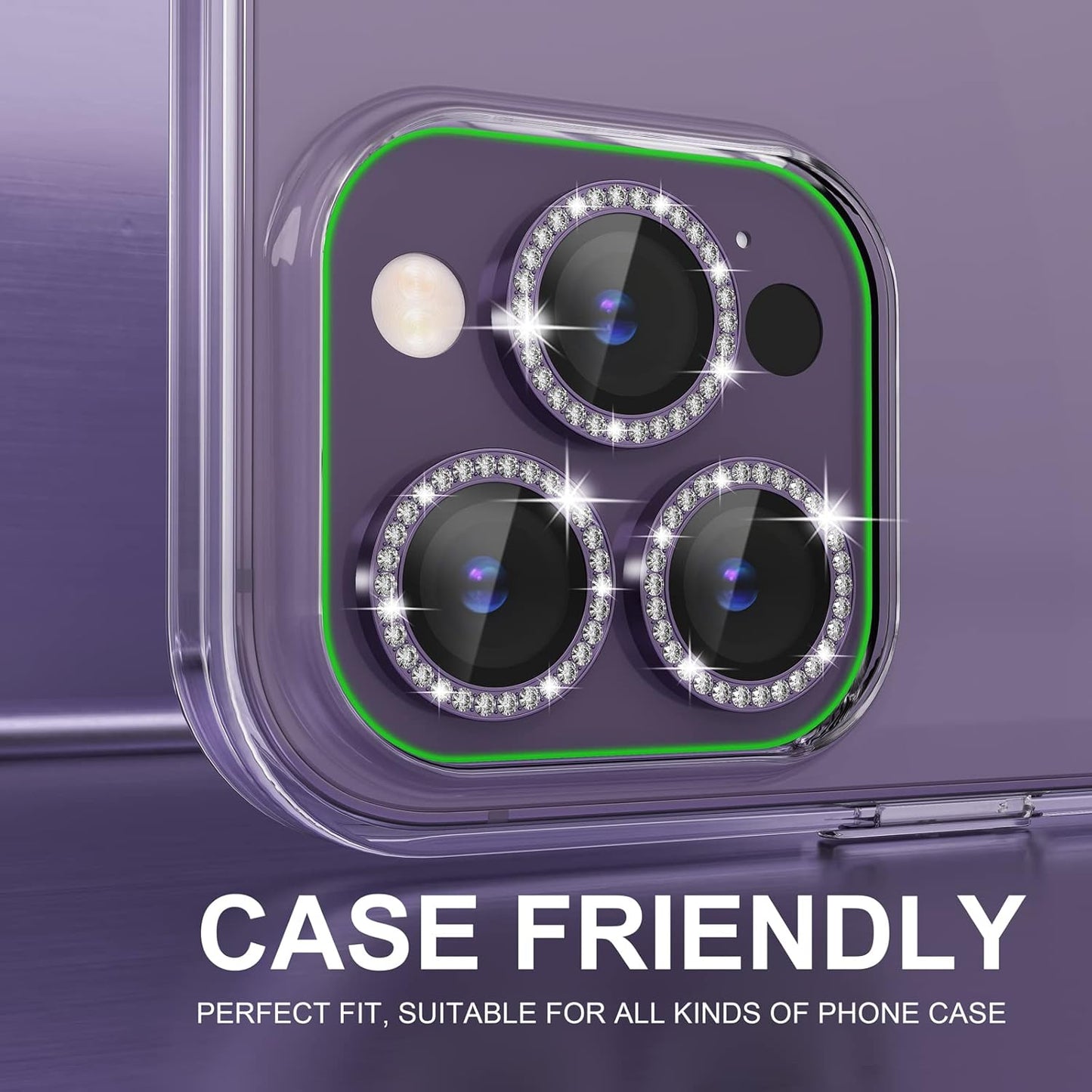 AIG iPhone 14 Pro/14 Pro Max Camera Lens Protector Bling – Purple Diamond