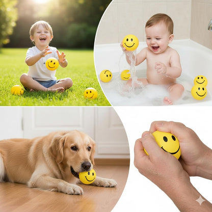 AIG 6 Pcs Smiley Squeeze Balls for Kids & Adults – 2 Inch Yellow Stress Relief & Sensory Fidget Toys