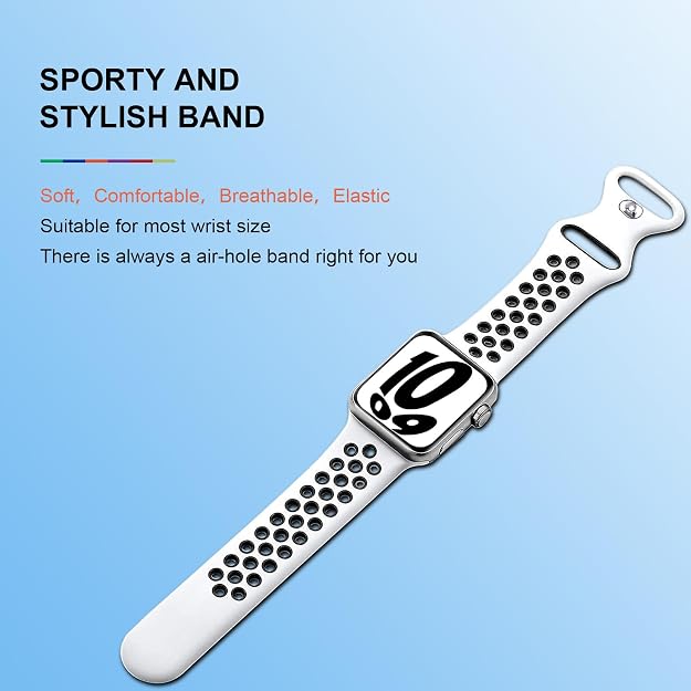 AIG Silicone Sport Band Compatible with Apple Watch 38mm - White & Black
