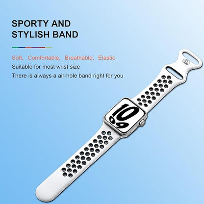 AIG Silicone Sport Band Compatible with Apple Watch 38mm - White & Black