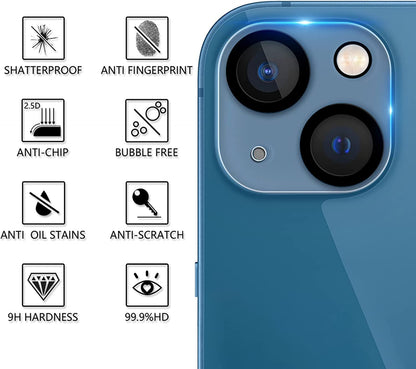AIG ( 2 PACK) Camera Lens Protector for IPHONE 14/14 PLUS, 15/15 PLUS (TRANSPARENT) UHD 9H Camera Glass, Scratch and Drop Resistant, Easy Self-Installation.