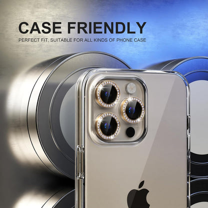 AIG Camera Lens Protector for iPhone 15 Pro/15 Pro Max – UHD 9H Glass, Diamond Gold