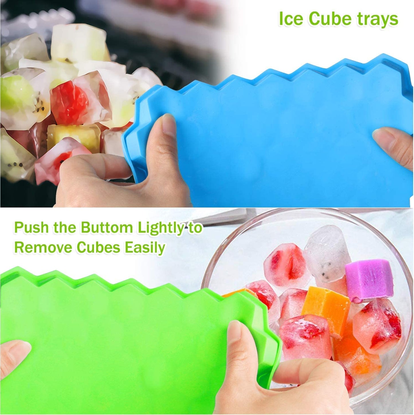 AIG Silicone Ice Cube Trays with Lids – 2 Pack Easy-Release Hexagon Ice Maker for Freezer, Reusable Food-Grade Ice Molds for Cocktail Bar, Whiskey, Iced Coffee & Home Kitchen (Blue+Green)