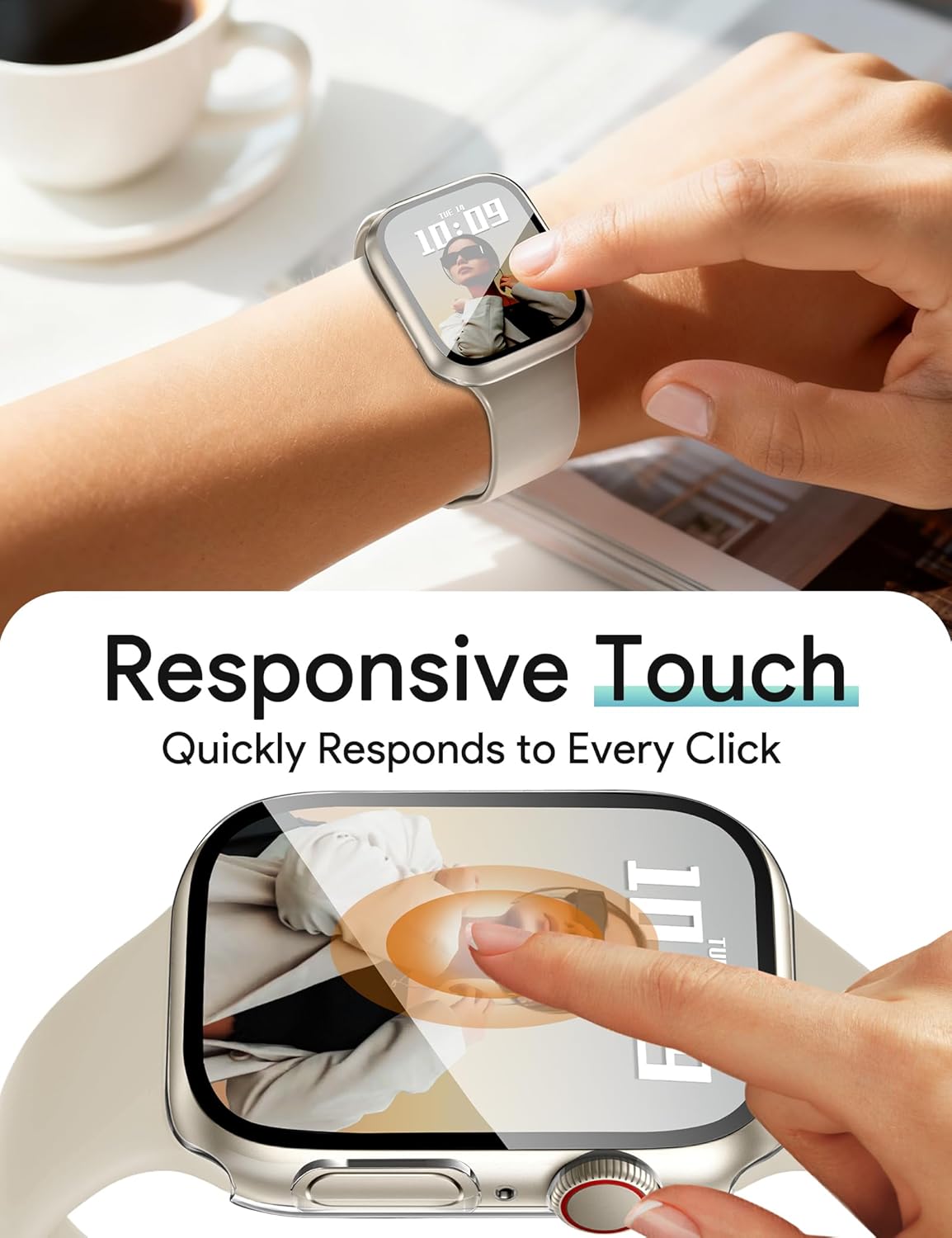 AIG Bumper Hard Case with Tempered Glass for Apple Watch Compatible with Series 6/5/4, 40mm Ultra-Thin Protective Cover with iWatch Screen Protector - Clear/Transparent (02 PACK)