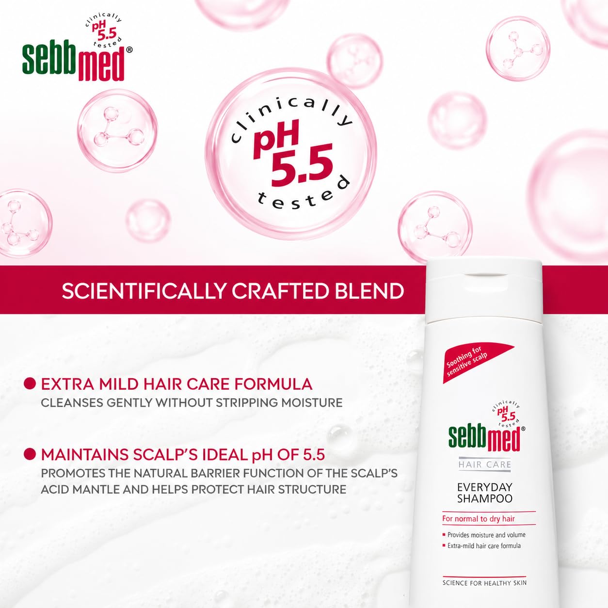 Sebb Med Hair Care Everyday Shampoo | pH 5.5 Clinically Tested | Soothing Shampoo for Sensitive Scalp | Hydrating & Mild Formula for Daily Use