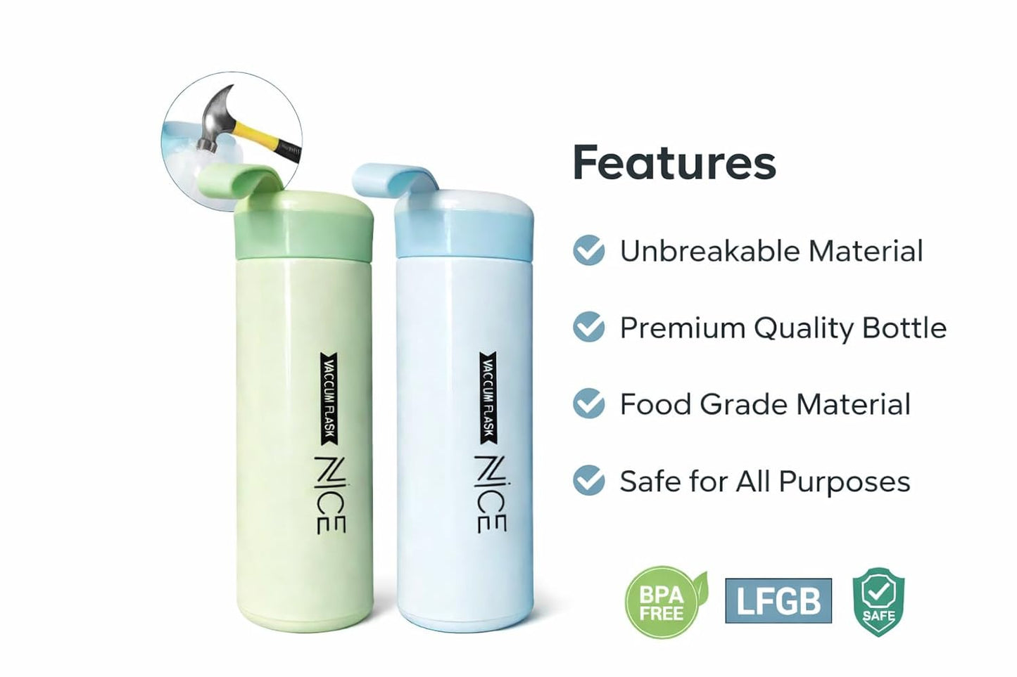 Stainless Steel Vacuum Insulated Water Bottle | Double Wall Leakproof Thermos Flask | Hot & Cold Water Bottle with Carry Handle | Reusable Travel Bottle for Office, Gym, School & Outdoor