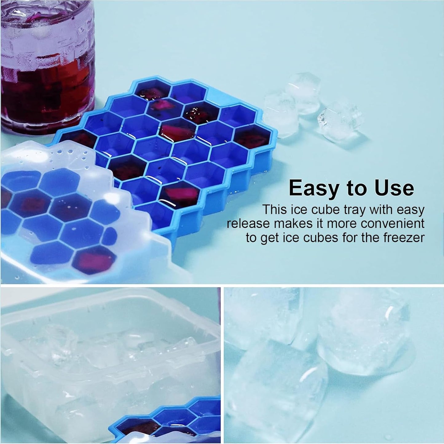 AIG (02 PACK) 37-Grid Silicone Ice Cube Tray with Lid – Easy Release & Reusable Small Ice Molds for Freezer
