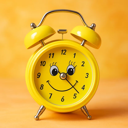 Retro Twin Bell Alarm Clock with Smiley Dial | Loud Alarm, Metal Body, Analog Display, Battery Operated | Bedside/Table Clock for Kids & Adults (Yellow)