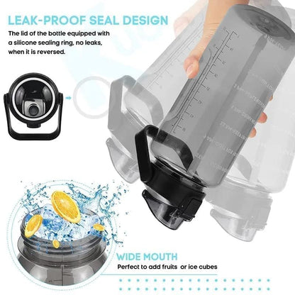2L Motivational Water Bottle with Time Marker – BPA-Free Leakproof Water Bottle with Carry Handle for Gym, Office, School, Travel & Fitness (Black)