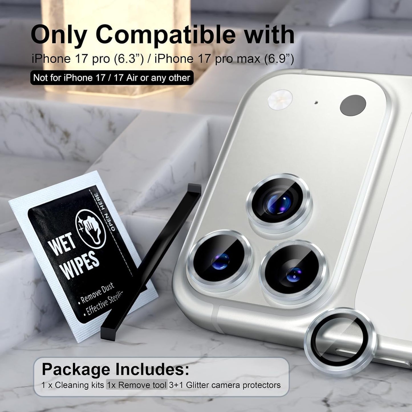 AIG Camera Lens Protector for iPhone 17 Pro / Pro Max – 9H Tempered Glass with Metal Ring, Scratch Resistant, HD Clear (Silver)