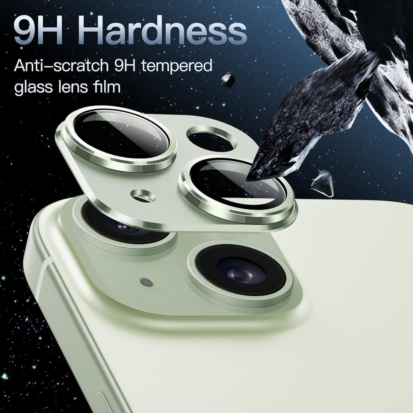 AIG Camera Lens Protector for iPhone 14/14 Plus & iPhone 15/15 Plus  – 9H Glass with Metal Plate – Green Joint