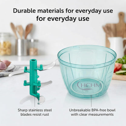 Manual Pull Cord Vegetable Chopper 900ml | Multipurpose Food Chopper with Stainless Steel Blades | Onion, Garlic, Vegetable, Fruit & Nut Cutter | BPA-Free Kitchen Chopper