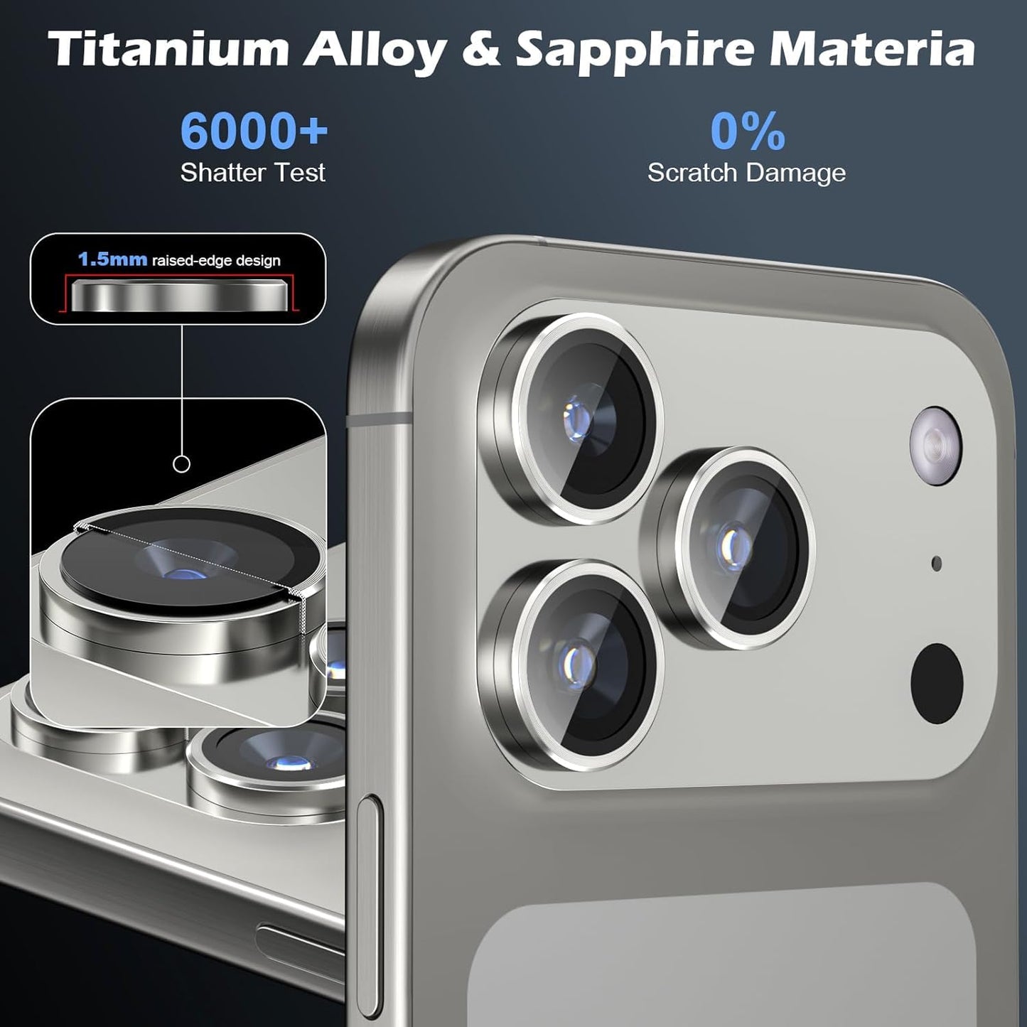 AIG Camera Lens Protector for iPhone 17 Pro/Pro Max –9H Tempered Glass with Metal Ring, Scratch Resistant, HD Clear (Titanium Grey)