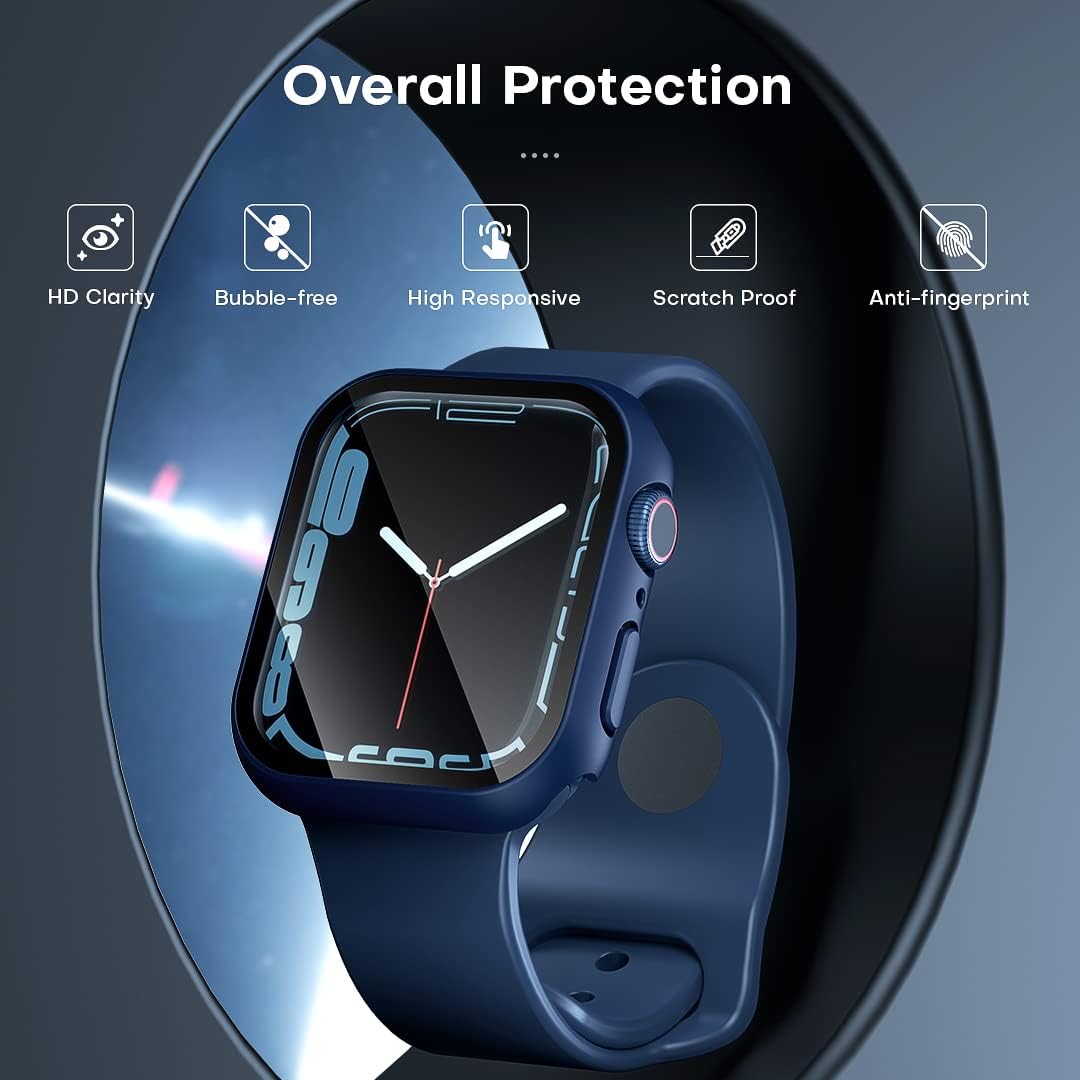 AIG Apple Watch Series 9/8/7 Case 41mm – UHD 9H Tempered Gorilla Glass Screen Protector, Blue