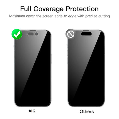 AIG Privacy Screen Protector for iPhone 14 Pro – 2 Pack, Full Coverage Anti-Spy Tempered Glass