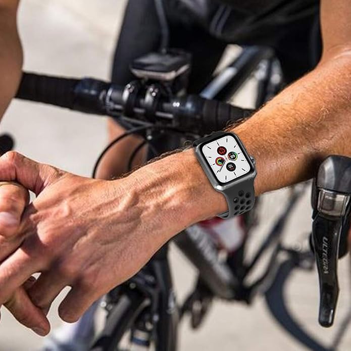 AIG Sports Silicone Band for Apple Watch / iWatch 42mm 44mm 45mm 46mm 49mm – Soft Silicone Sport Strap Compatible with Apple Watch Series 1-9, SE & Ultra (BLACK)