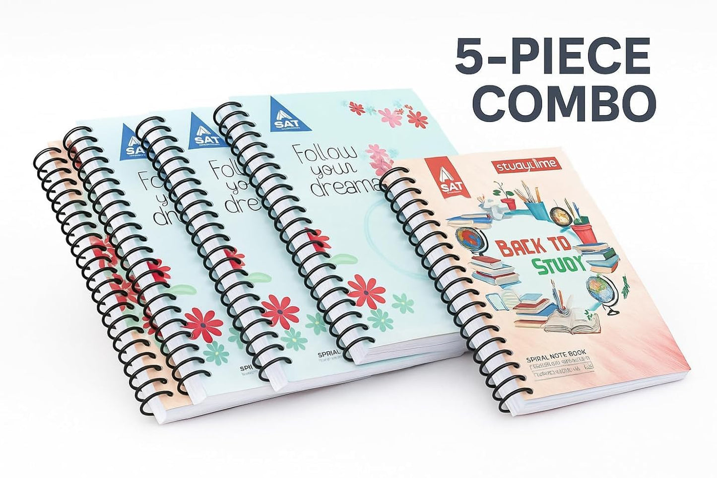 SAT Premium Spiral Notebook Set – Wire Bound Ruled Notebooks for School, College & Office | Smooth Writing Study Notebook Pack