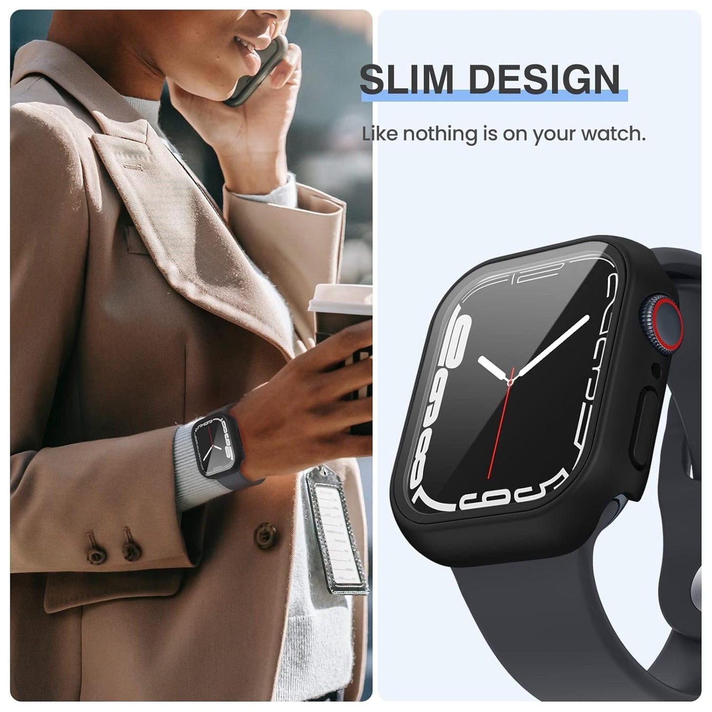 AIG [3PCS] Apple Watch Screen Protector Case 45mm for Series 9/8/7 – Tempered Glass Protective Face Cover with Hard Bumper – Full Coverage iWatch Accessories for Women & Men (Clear+Black+Black)