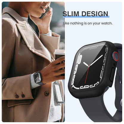 AIG [3PCS] Apple Watch Screen Protector Case 45mm for Series 9/8/7 – Tempered Glass Protective Face Cover with Hard Bumper – Full Coverage iWatch Accessories for Women & Men (Clear+Black+Black)