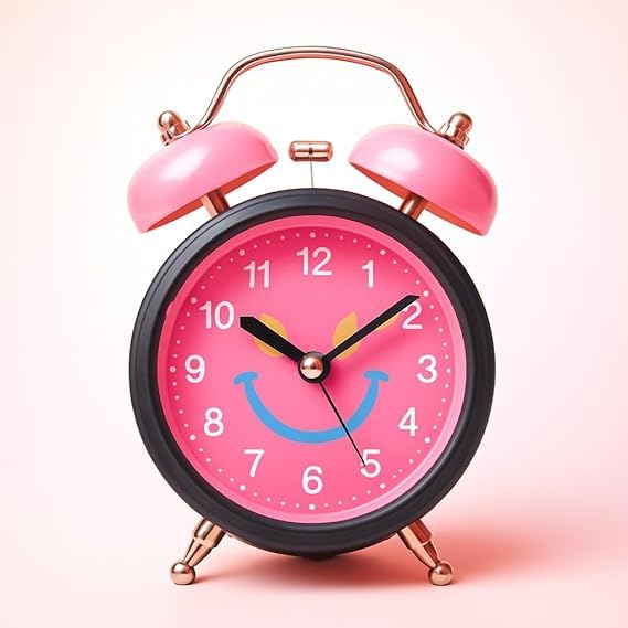 Retro Twin Bell Alarm Clock with Smiley Dial | Loud Alarm, Metal Body, Analog Display, Battery Operated | Bedside/Table Clock for Kids & Adults