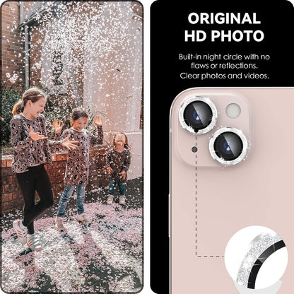 AIG Camera Lens Protector Compatible with iPhone 13 & iPhone 13 Mini, 9H Tempered Glass Camera Lens Cover, Aluminum Alloy Metal Ring, HD Clear, Anti Scratch, Case Friendly, Glitter