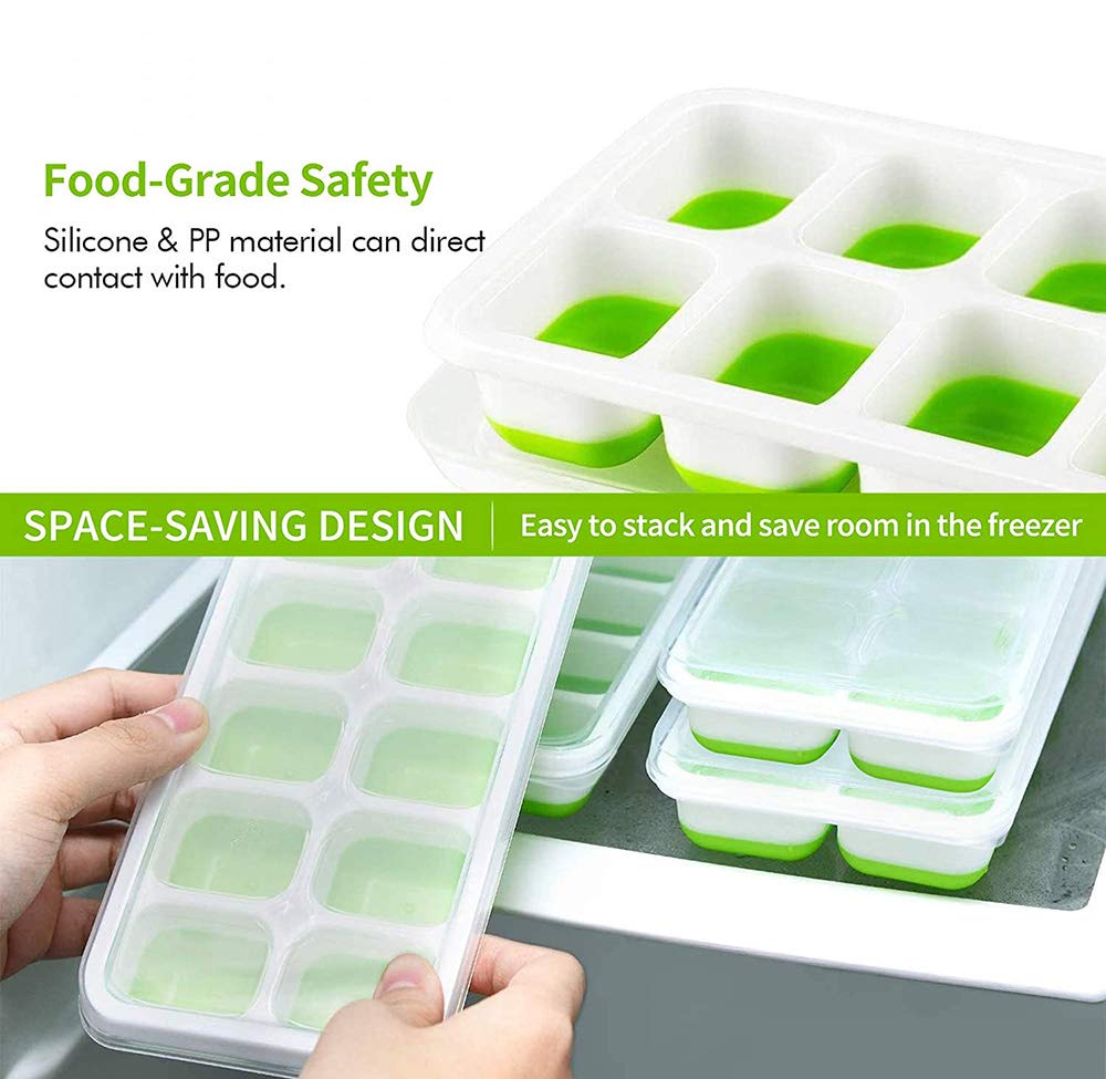 AIG Ice Cube Trays for Freezer, 56 Cubes Easy-Release Silicone Ice Trays with Spill-Resistant Lids, Reusable Stackable BPA-Free Ice Tray for Cocktails, Drinks & Beverages (4 Pack)