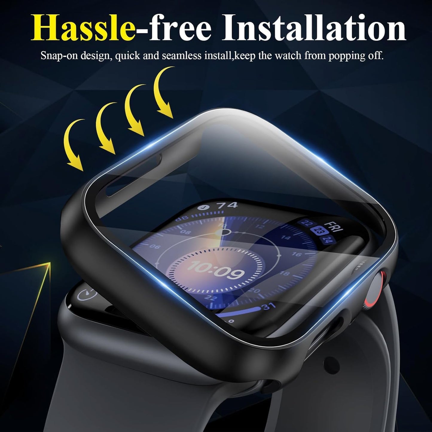 AIG Clear Hard Case with Tempered Glass for Apple Watch 40mm (Series 4/5/6) - Black (03 PACK)