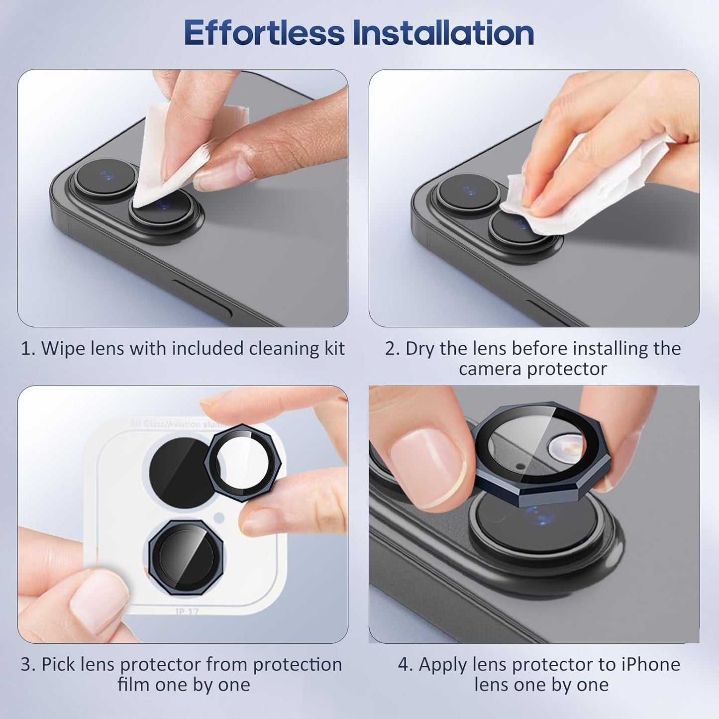 AIG Camera Lens Protector for iPhone 17 Pro / 17 Pro Max / 16 Pro – 9H Tempered Glass Octagon Metal Ring Cover (Black, HD Clear, Easy Install)