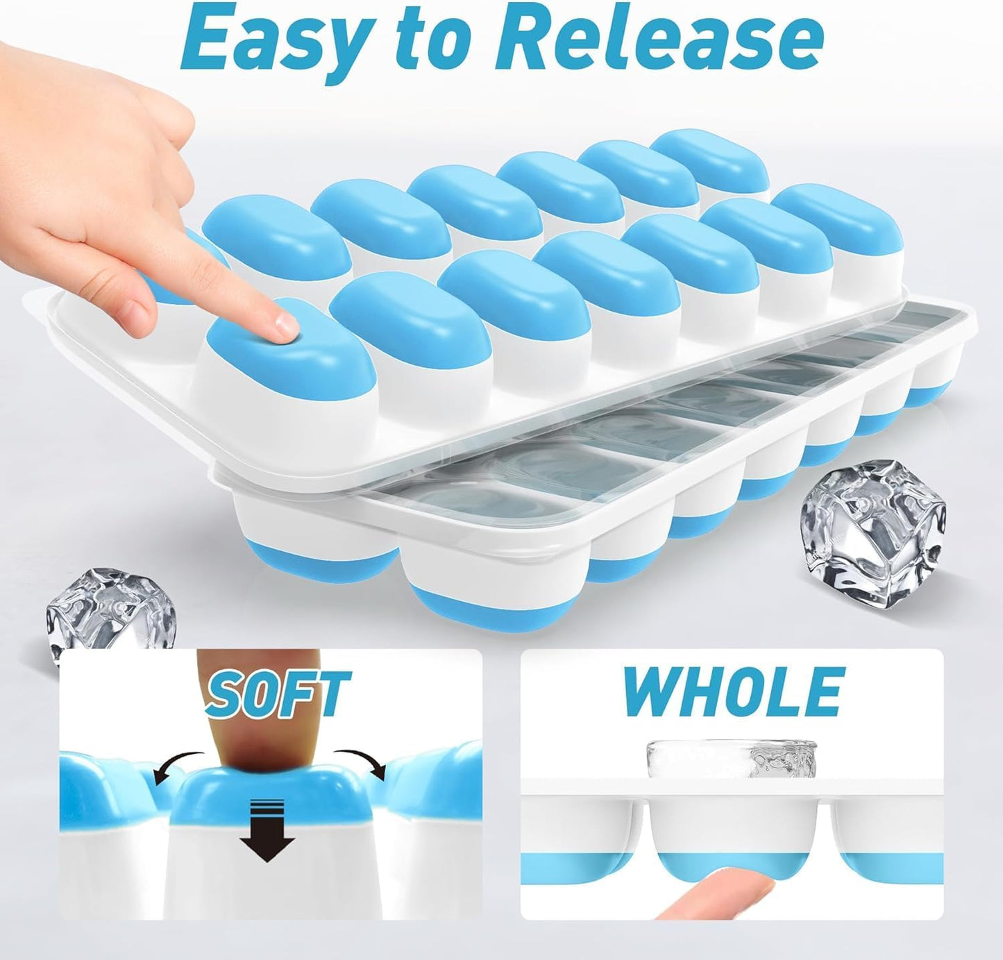 AIG Ice Cube Trays for Freezer, 28 Cubes Easy-Release Silicone Ice Trays with Spill-Resistant Lids, Reusable Stackable BPA-Free Ice Tray for Cocktails, Drinks & Beverages (2 Pack)
