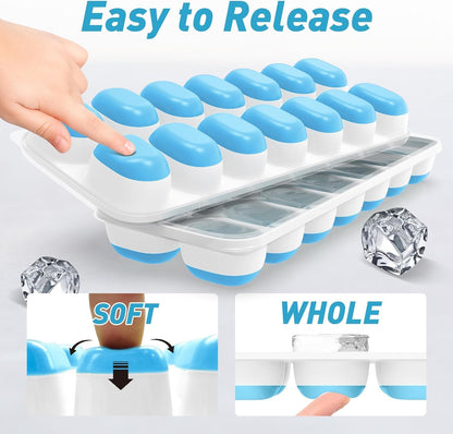 AIG Ice Cube Trays for Freezer, 28 Cubes Easy-Release Silicone Ice Trays with Spill-Resistant Lids, Reusable Stackable BPA-Free Ice Tray for Cocktails, Drinks & Beverages (2 Pack)