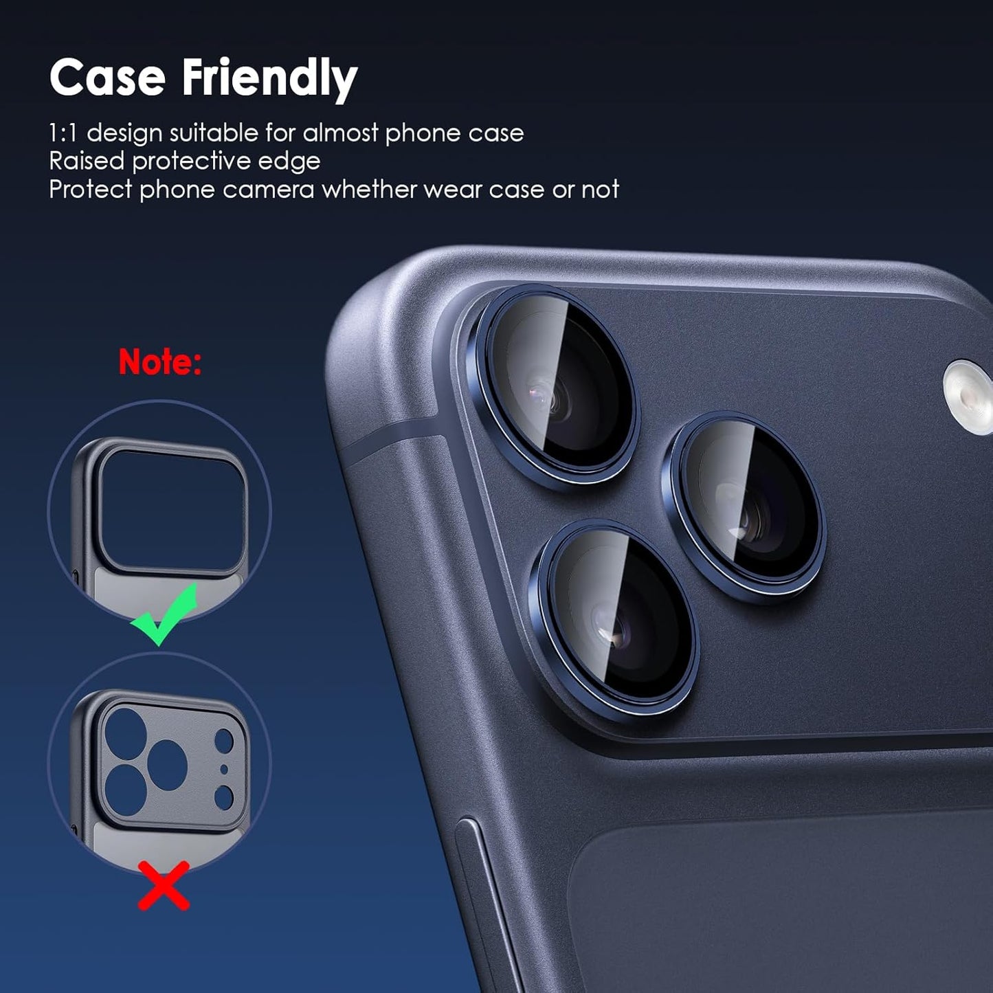 AIG Camera Lens Protector for iPhone 17 Pro / Pro Max – 9H Tempered Glass with Metal Ring, Scratch Resistant, HD Clear (Blue)