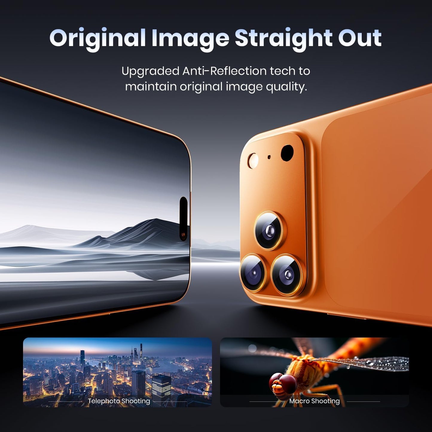 AIG Camera Lens Protector for iPhone 17 Pro (6.3-Inch) | Full Coverage 9H Tempered Glass Ring Cover | Matte Metal Plate | Case-Friendly | 1-Pack (Cosmic Orange)