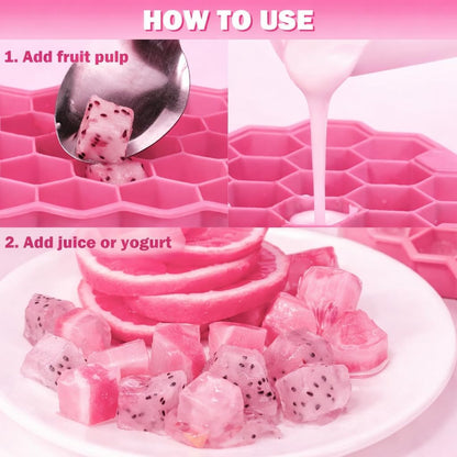 AIG Silicone Ice Cube Trays with Lids – 4 Pack Easy-Release Hexagon Ice Maker for Freezer, Reusable Food-Grade Ice Molds for Cocktail Bar, Whiskey, Iced Coffee & Home Kitchen (Pink)