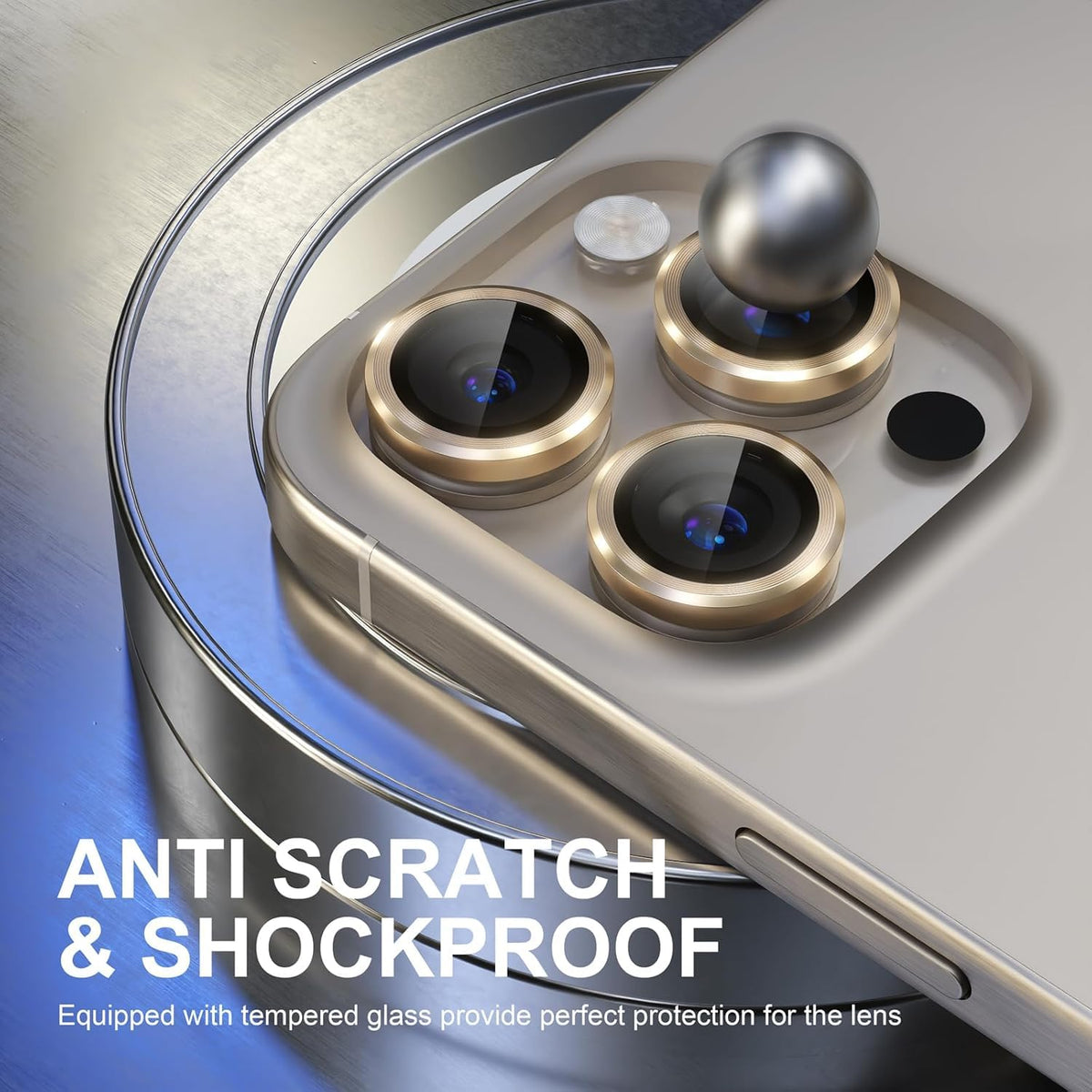 AIG Camera Lens Protector for iPhone 15 Pro/15 Pro Max – UHD 9H Glass, Titanium Gold