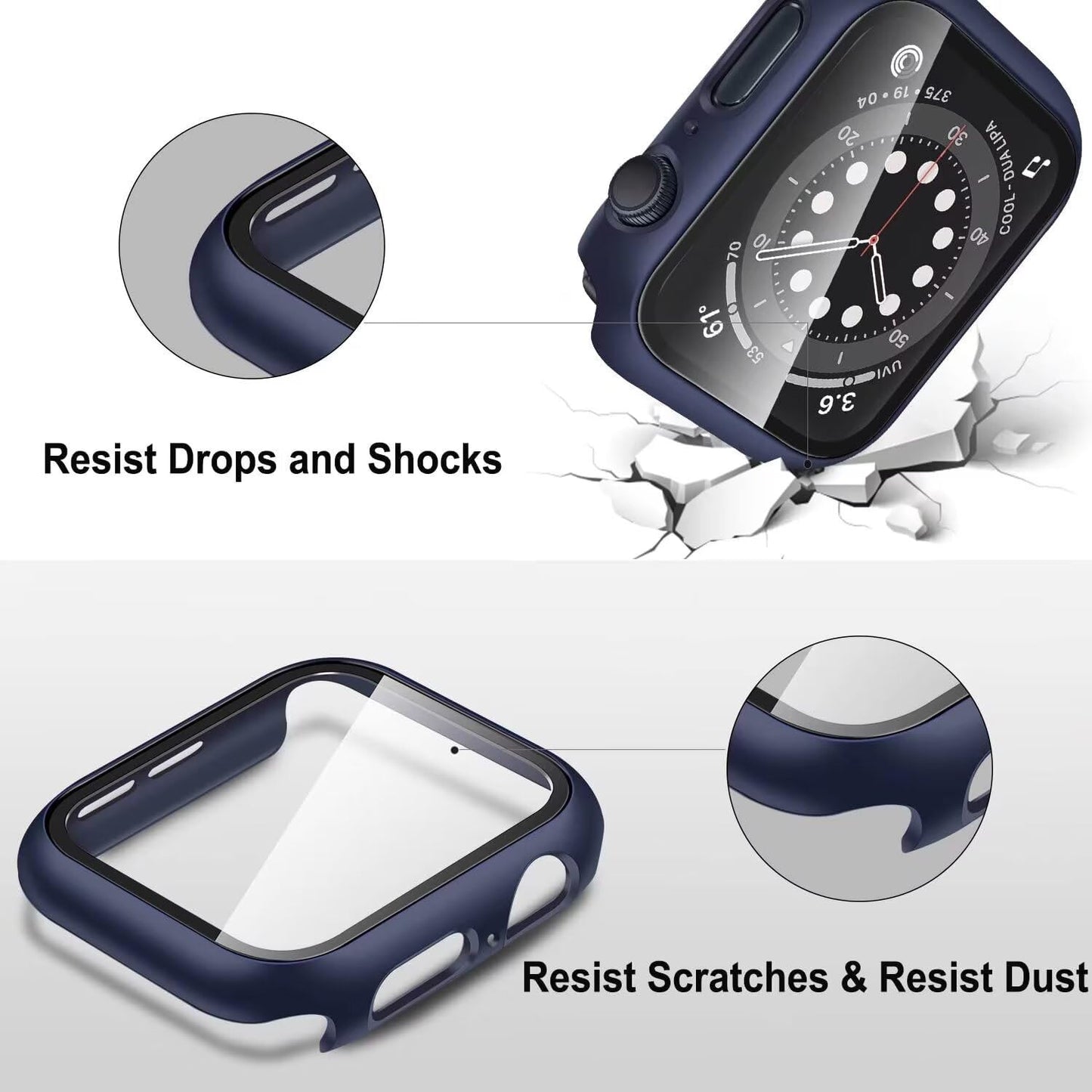 AIG Apple Watch 45mm Hard Case with Tempered Glass Screen Protector, Ultra-Thin Protective Cover for Series 9/8/7 - BLUE (01 PACK)