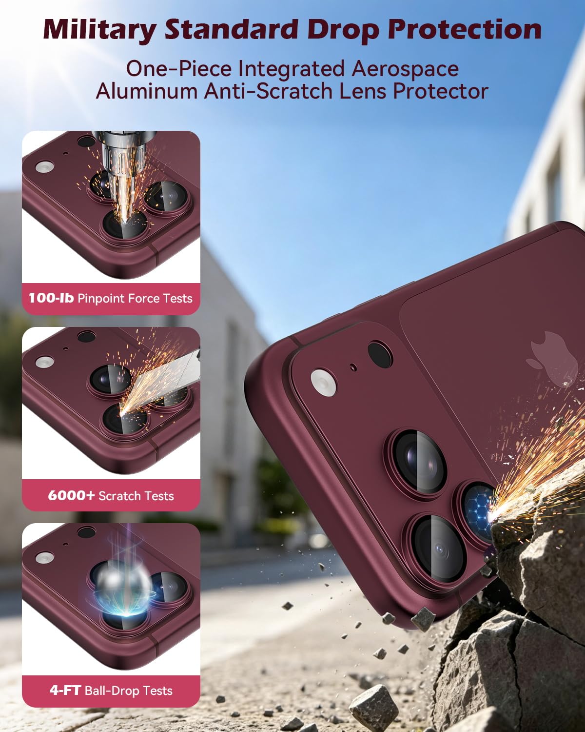 AIG Premium All-Metal Camera Lens Protector for iPhone 18 Pro – Dark Cherry