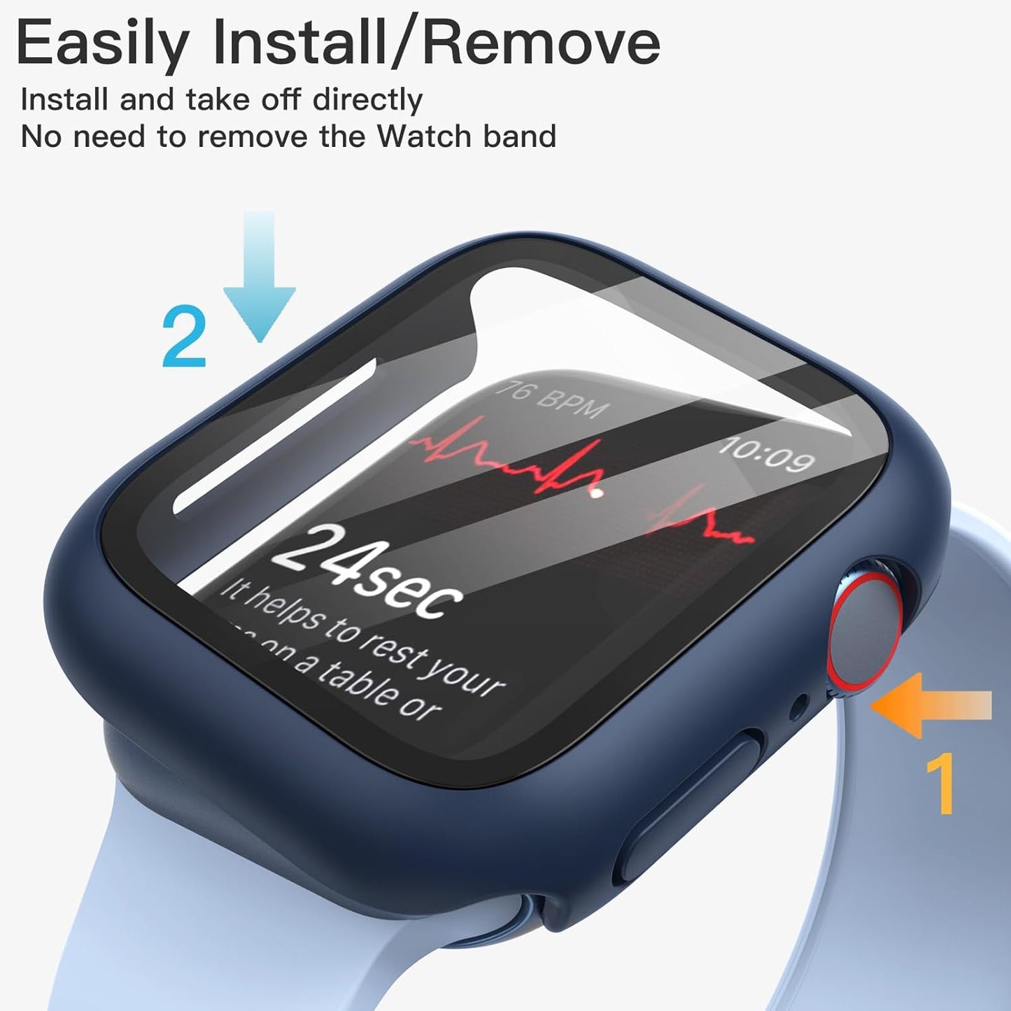 AIG Cover Case with Screen Protector for Apple Watch Series 9/8/7 (45mm) – All-Round Protective Case with Built-in Tempered Glass – High Sensitivity Touch – 2 Pack (Blue)