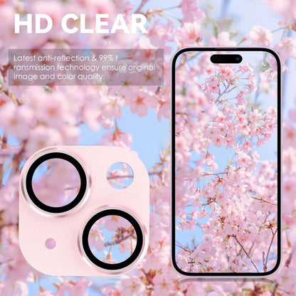 AIG Camera Lens Protector for iPhone 15/15 Plus – Full Coverage 9H Glass, Metal Ring Cover- Pink Joint
