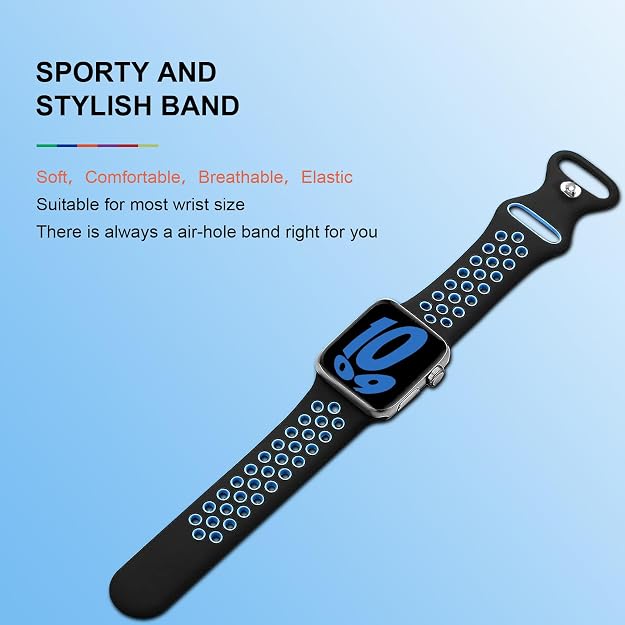 AIG Silicone Sport Band Compatible with Apple Watch 42mm - Black & Blue